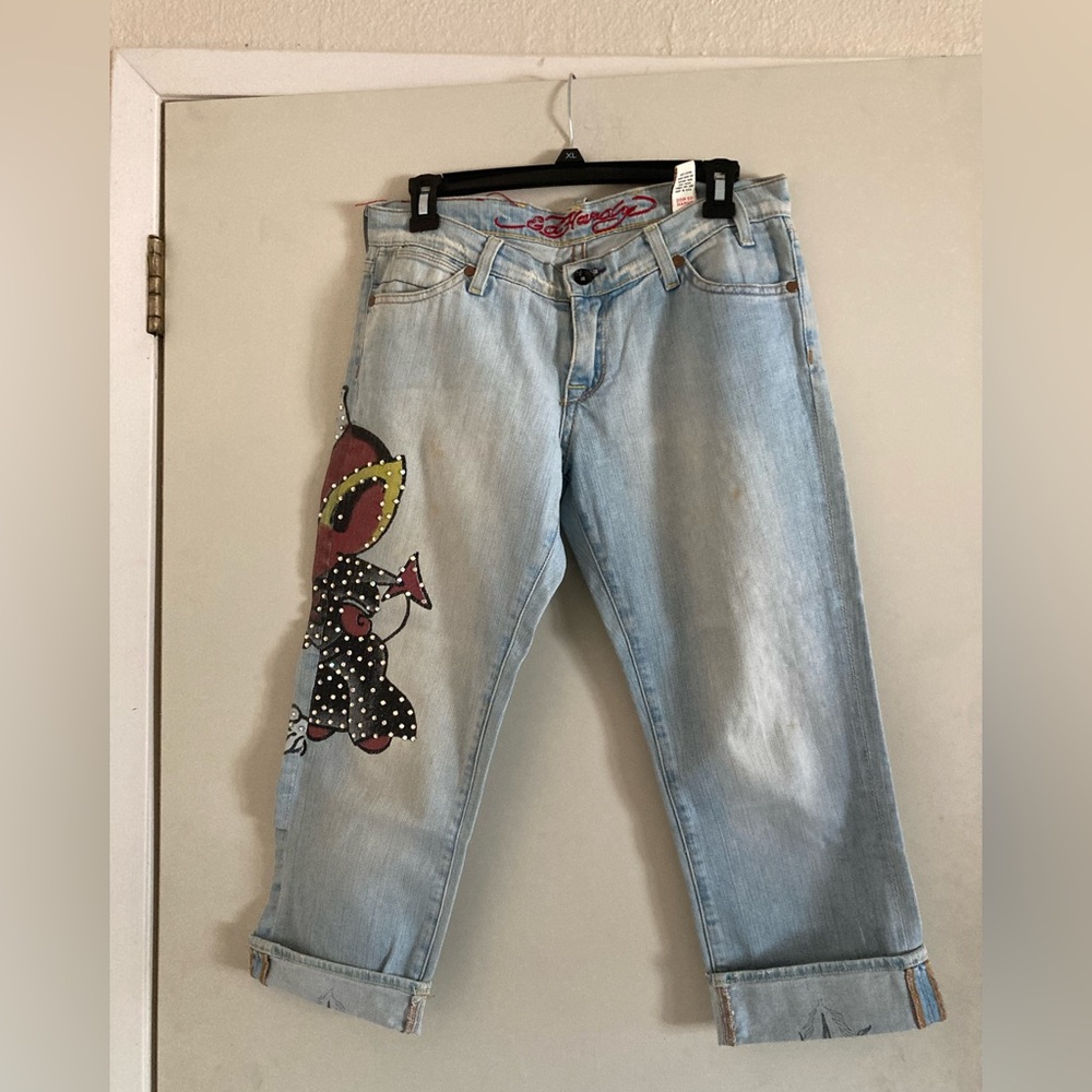 Ed Hardy Little Devil  Women’s Capri Jeans With Rhinestones